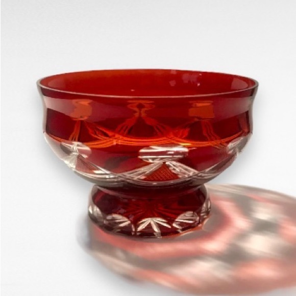 Vintage Cut To Clear Red Crystal Bowl 8" - Picture 2 of 7